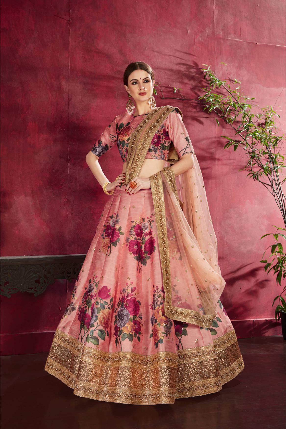 Peach Heavy Banglori Silk Lehenga Choli