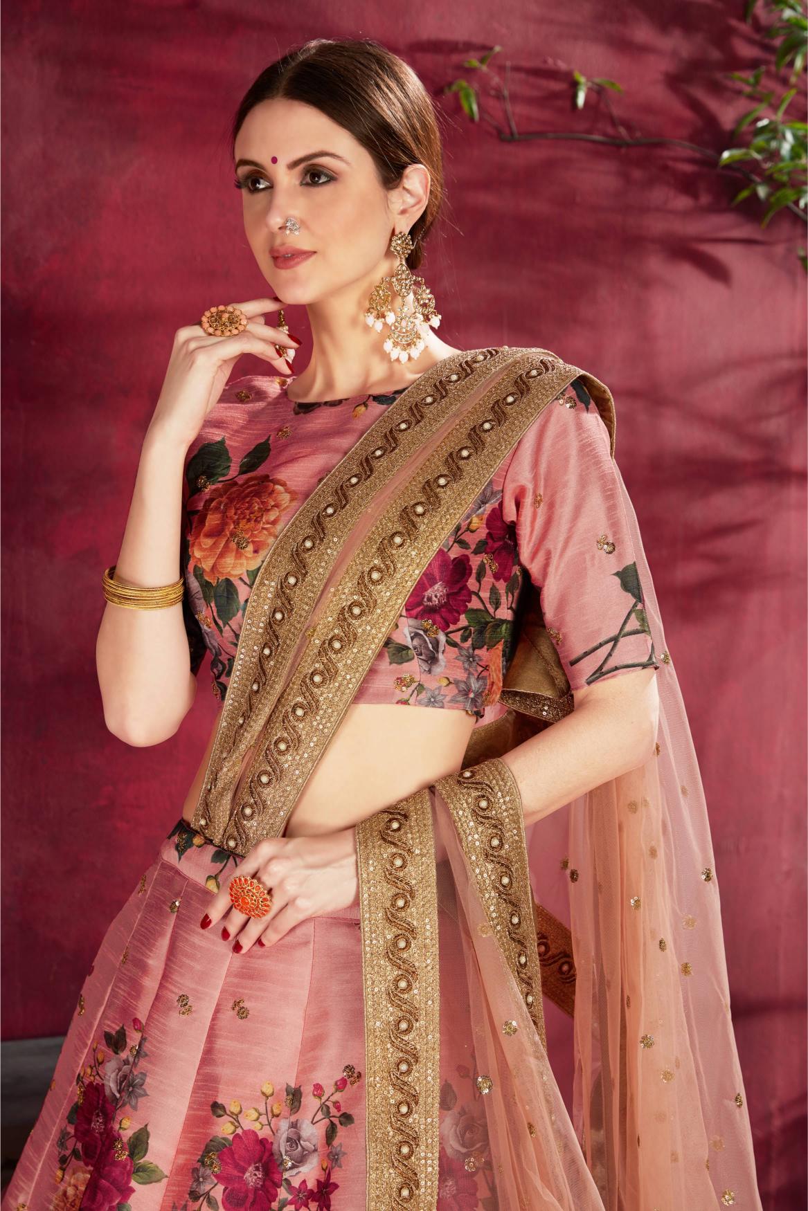 Peach Heavy Banglori Silk Lehenga Choli — alternate view