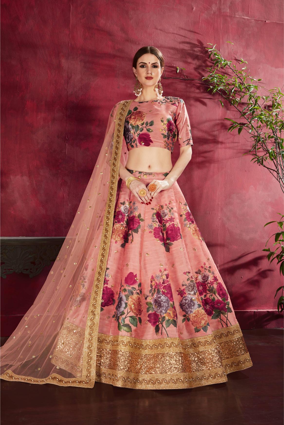 Peach Heavy Banglori Silk Lehenga Choli