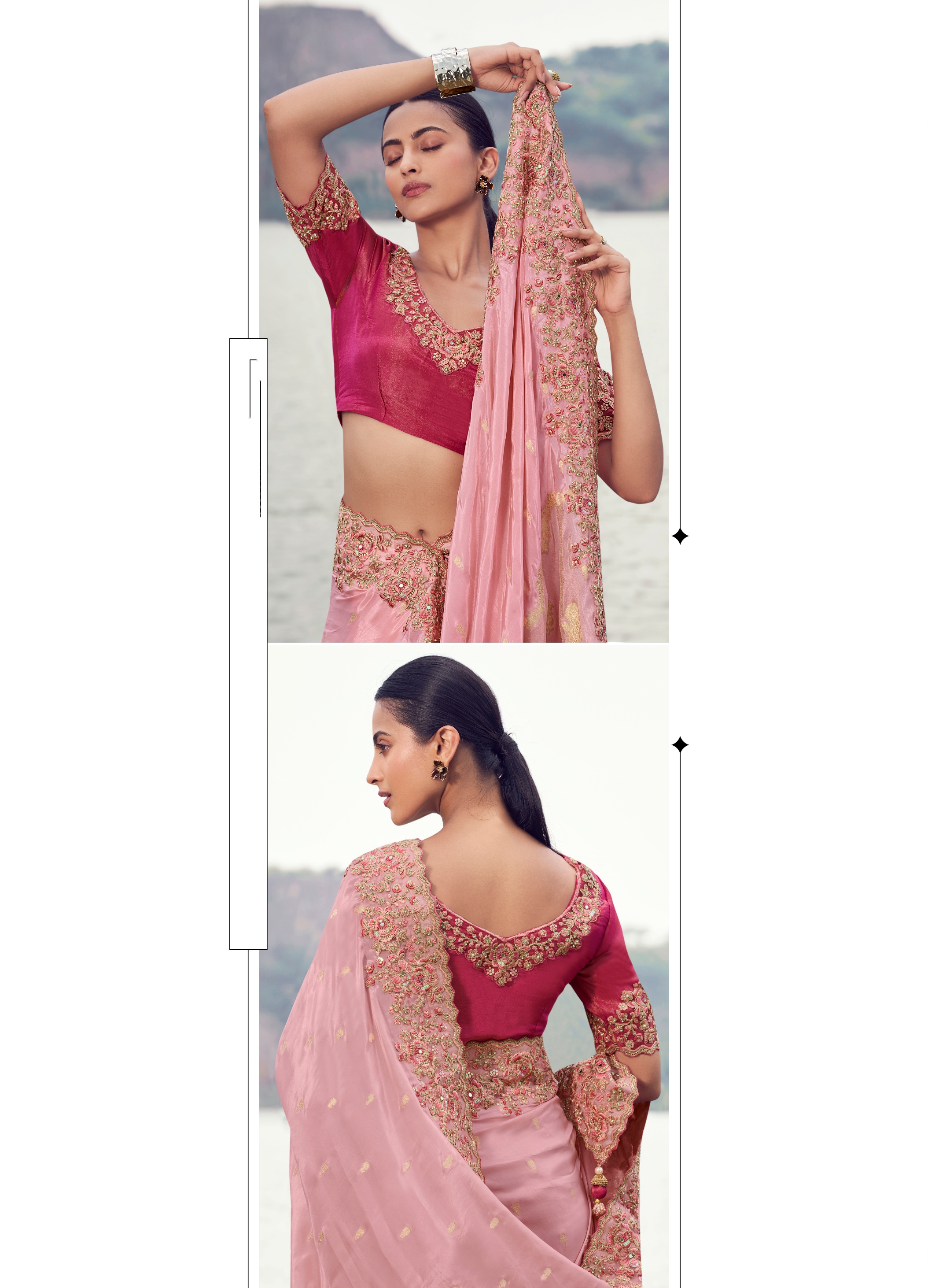 Peach Heritage Heavy Tissue Organza Saree