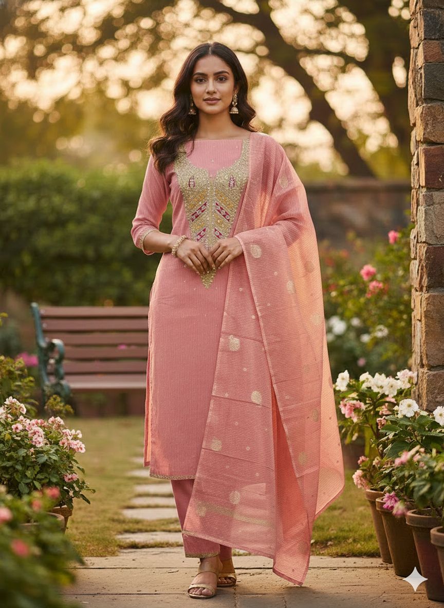 Peach Kasha Shimmer Salwar Suit
