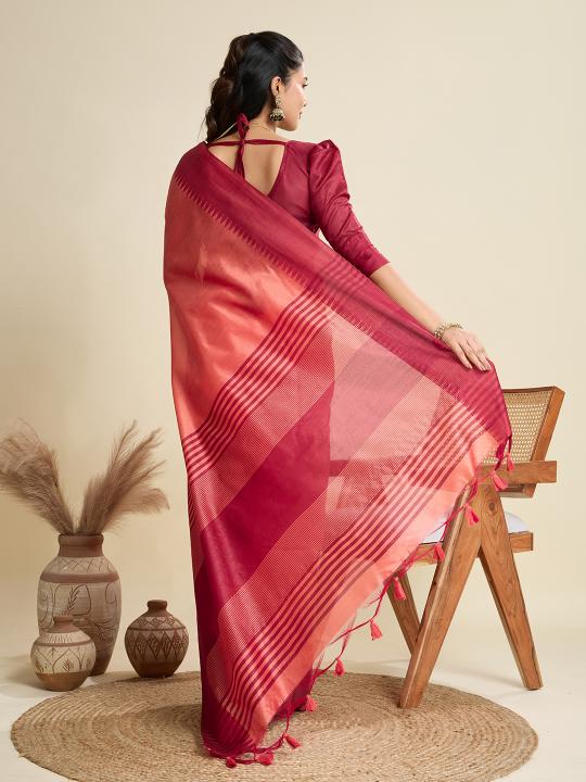Peach Khadi Raw Silk Saree — alternate view