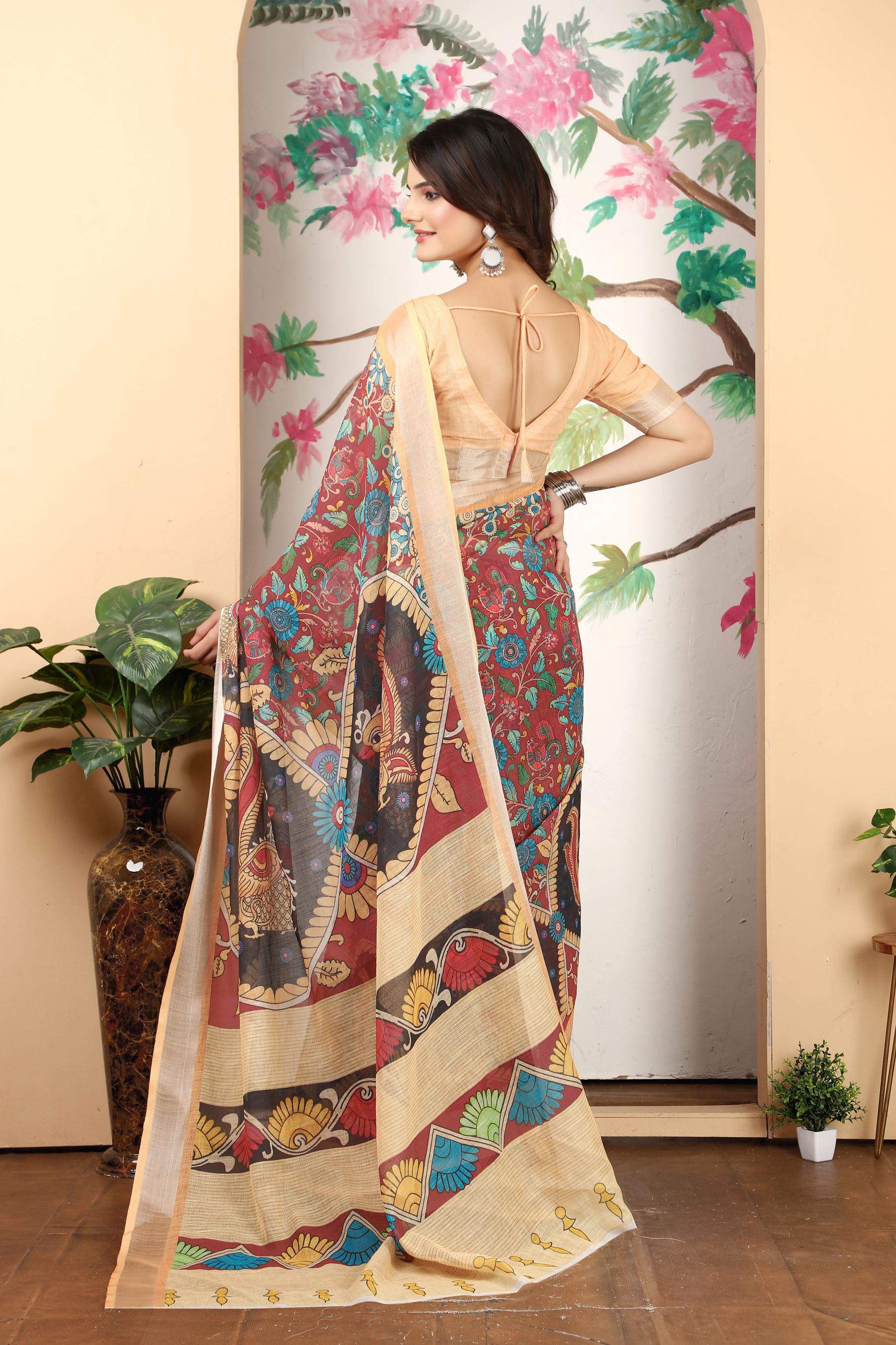 Peach Linen Cotton Saree
