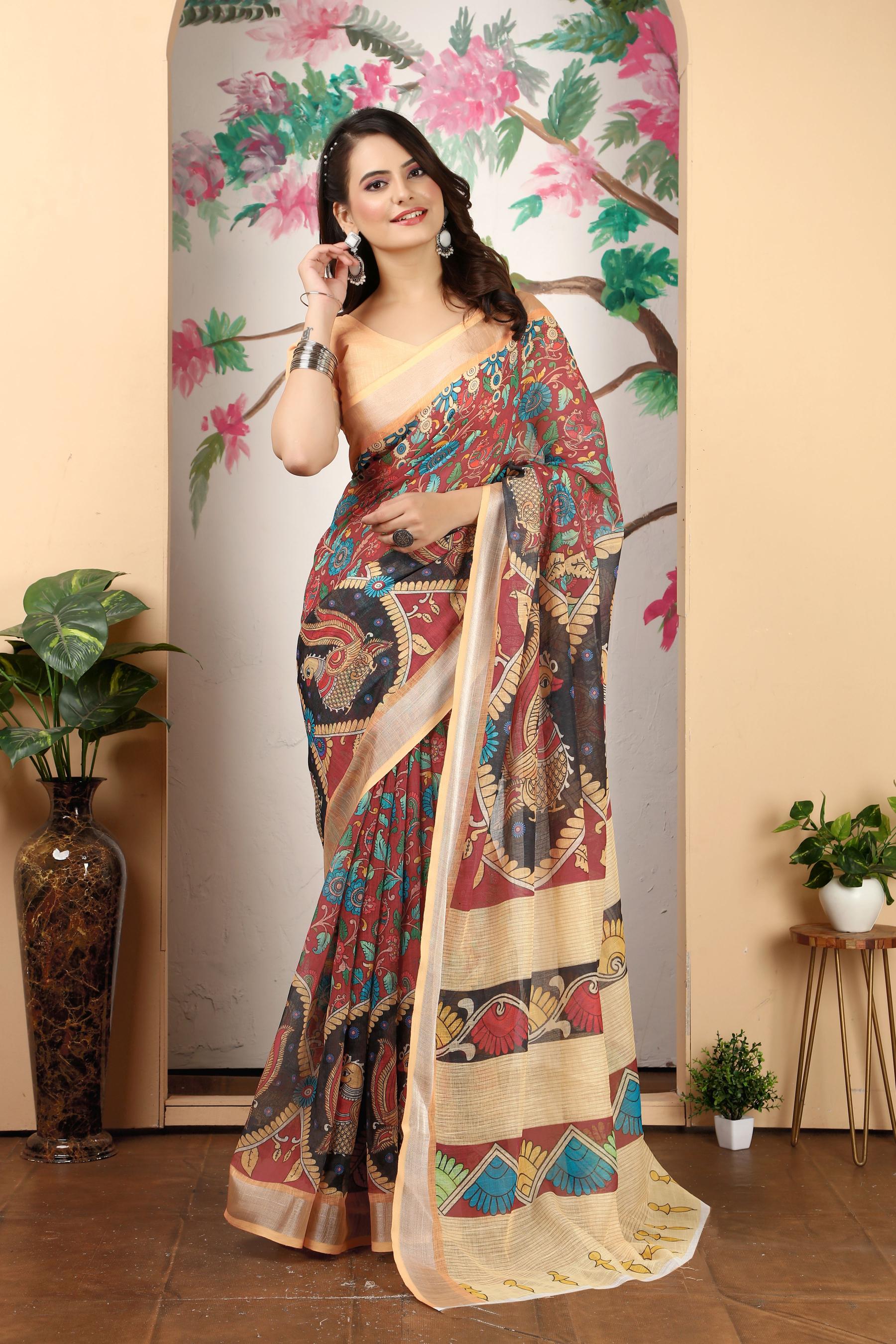 Peach Linen Cotton Saree — alternate view