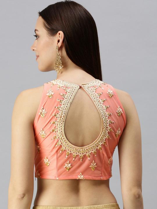 Peach Lycra N Net Readymade Blouse — alternate view