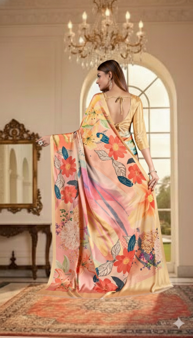 Peach-Multi Digital Printed Crepe Silk Saree — alternate view