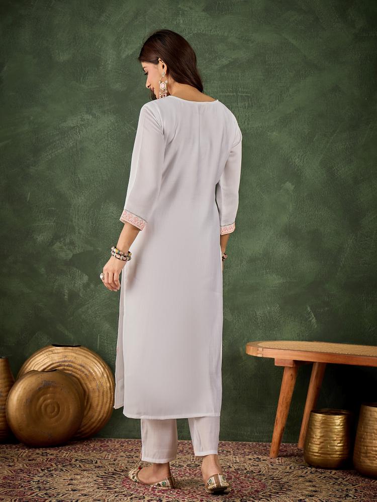 Peach N Off White Roman Silk Kurti