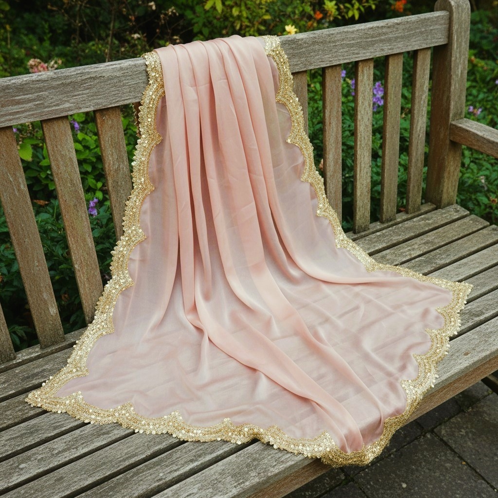 Peach Organza Designer Printed Dupatta