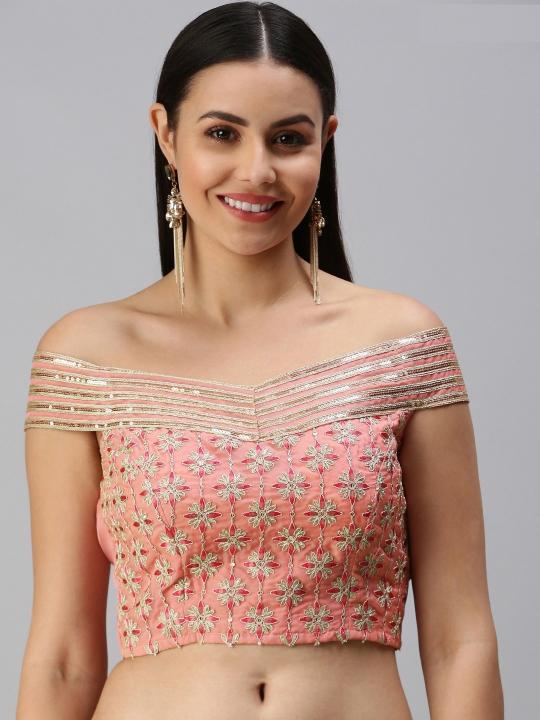 Peach Organza Embroidered Readymade Blouse