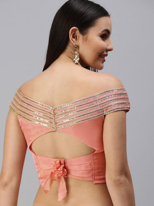 Peach Organza Embroidered Readymade Blouse — alternate view