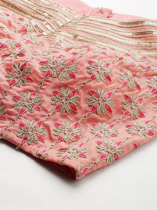Peach Organza Embroidered Readymade Blouse