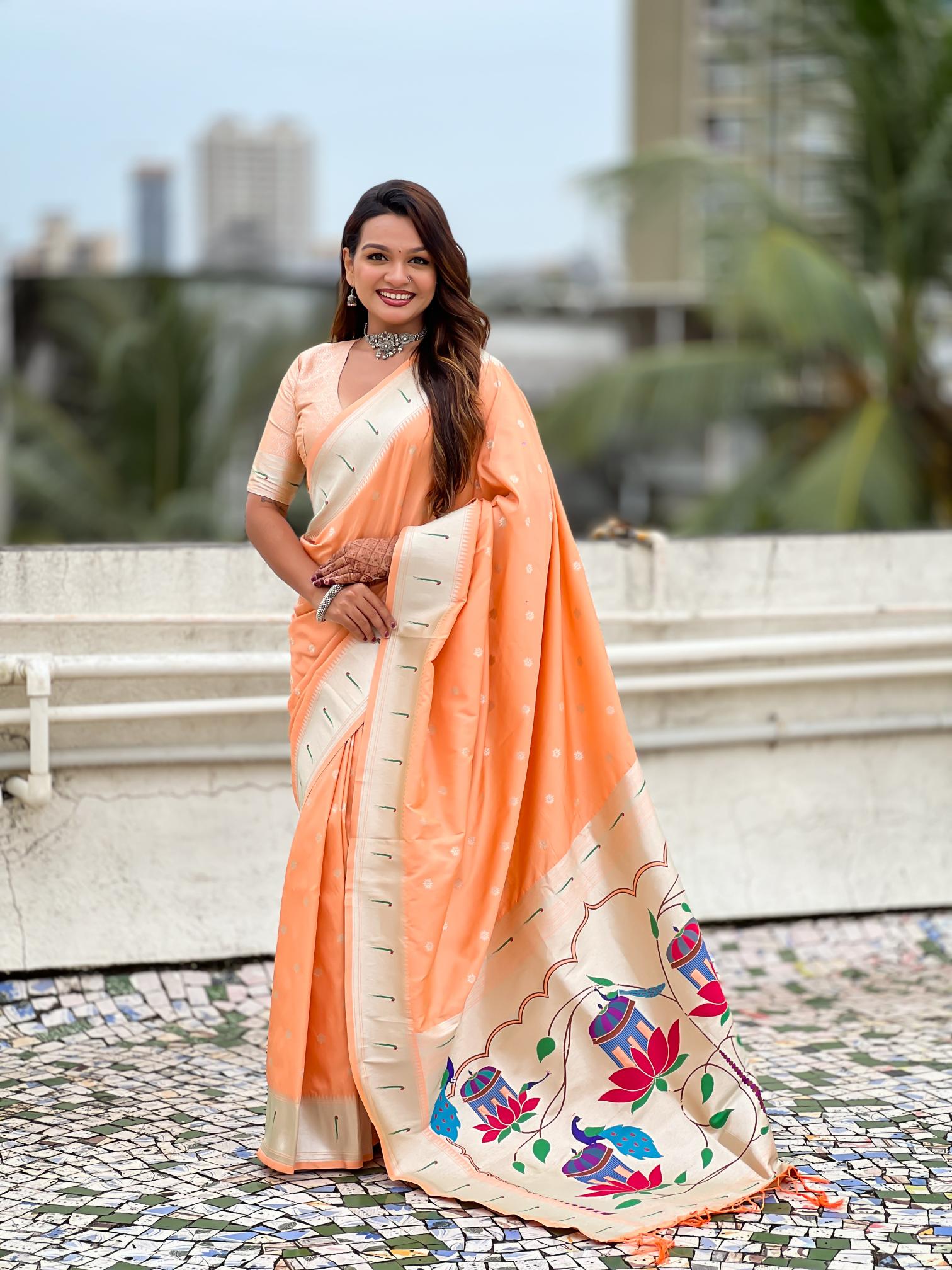 Peach Paithani Silk Saree