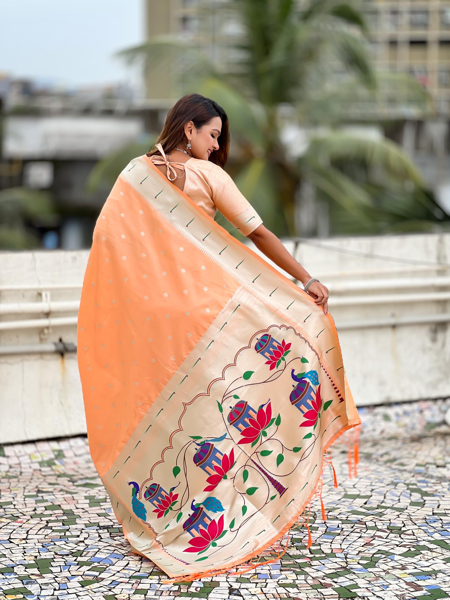Peach Paithani Silk Saree — alternate view