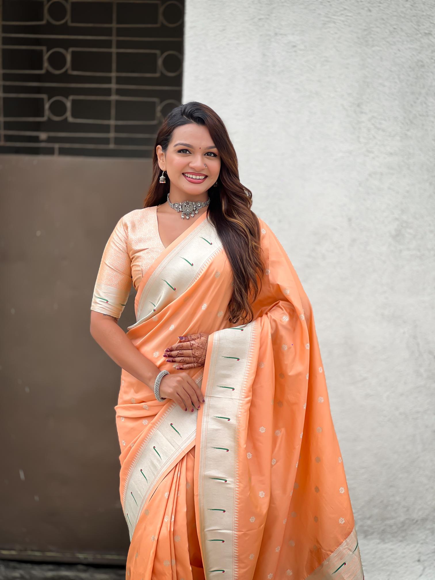 Peach Paithani Silk Saree