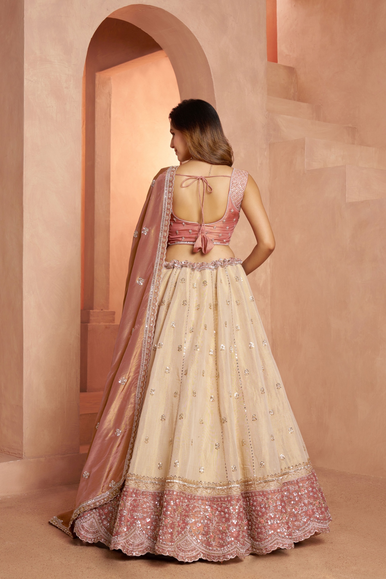 Peach Peacock Embroidered Kanjivaram Lehenga Choli — alternate view