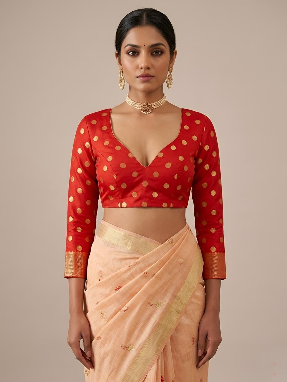 Peach Peacock Motif Cotton Saree