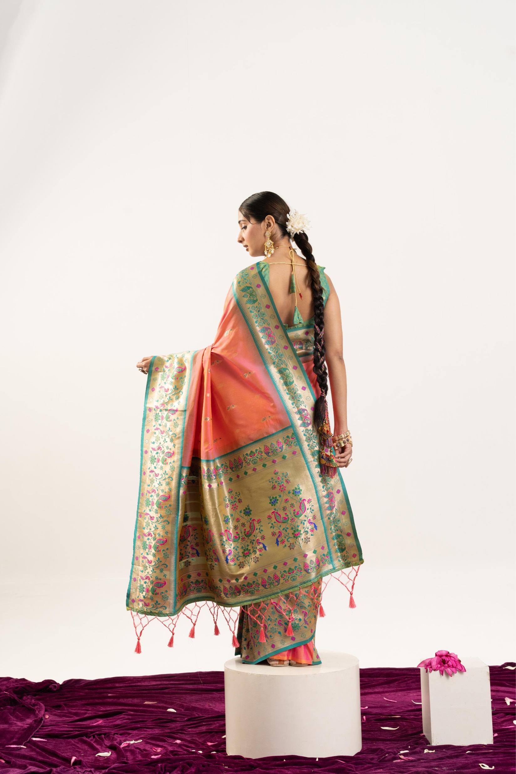 Peach Rama Paithani Woven Banarasi Silk Saree — alternate view