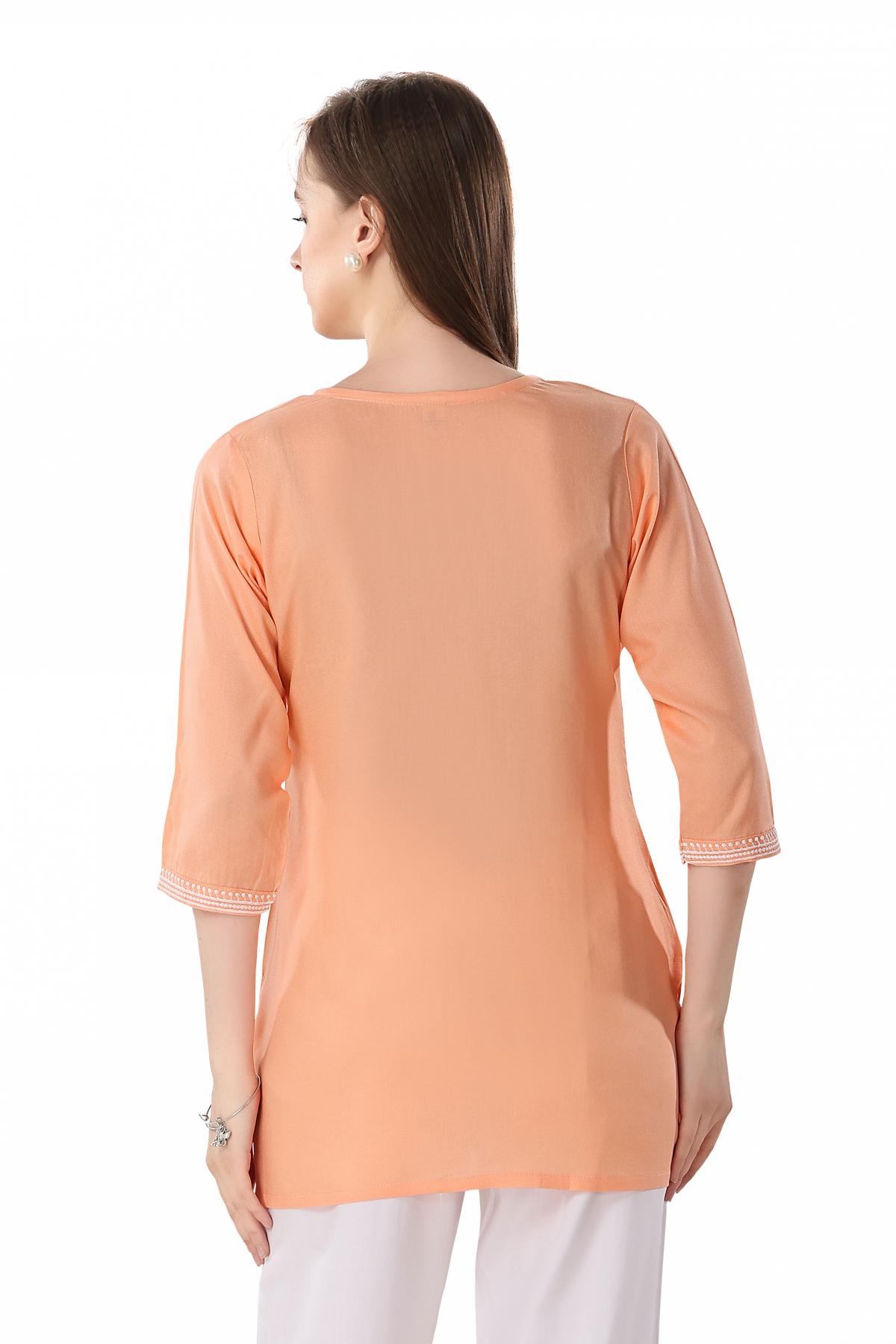 Peach Rayon Designer Chikankari Embroidery Work