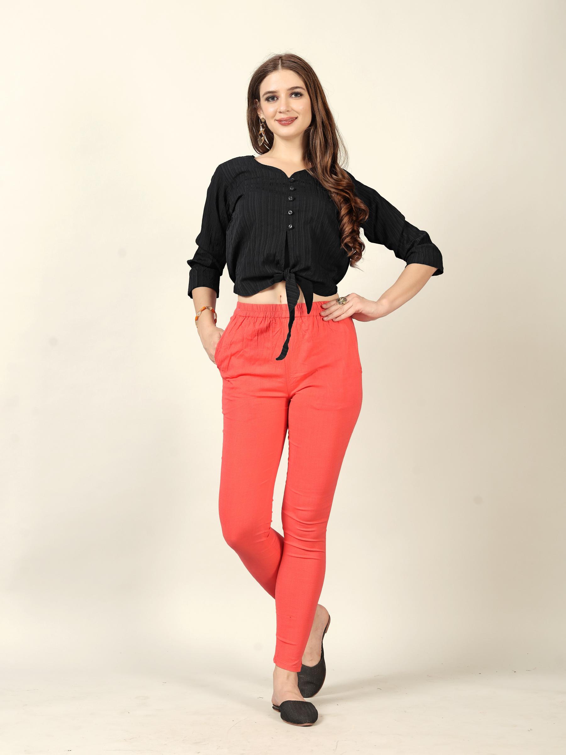 Peach Rayon Lycra Readymade Pant