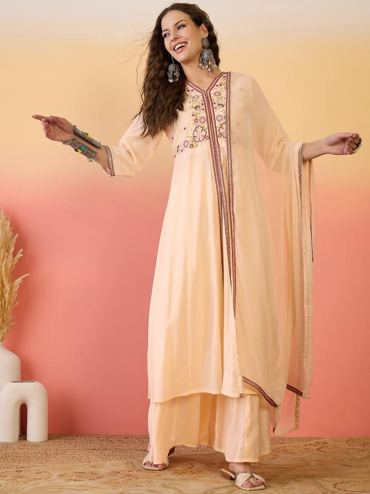 Peach Roman Silk Palazzo Suits