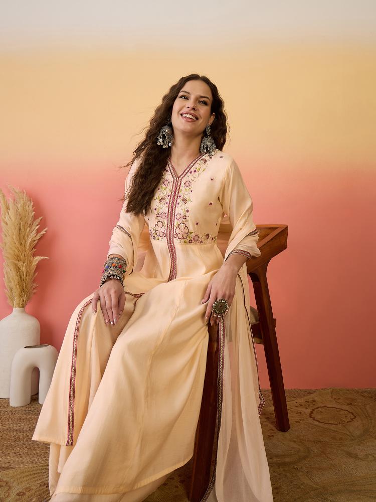 Peach Roman Silk Palazzo Suits