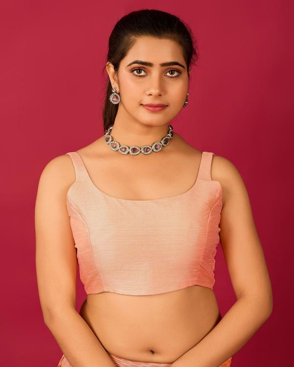 Peach Satin Readymade Blouse