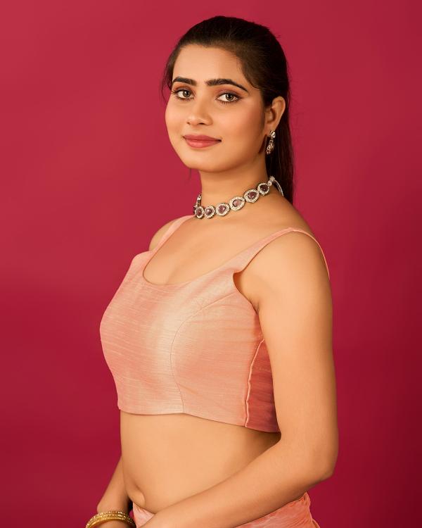 Peach Satin Readymade Blouse