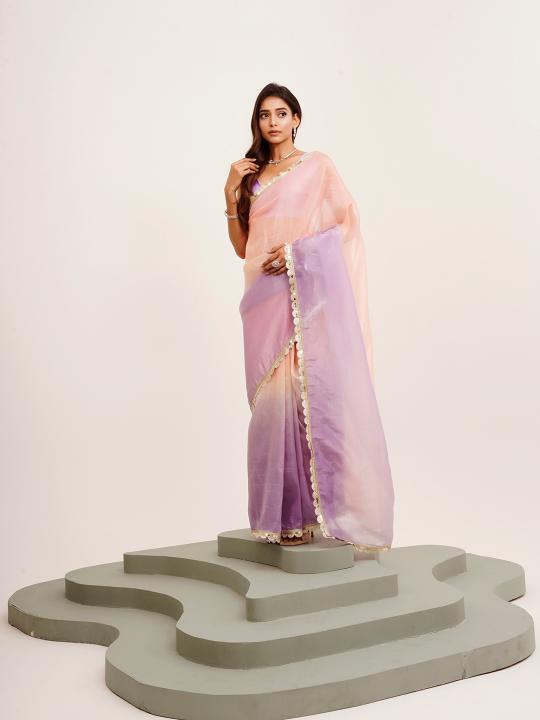 Peach Satin Saree