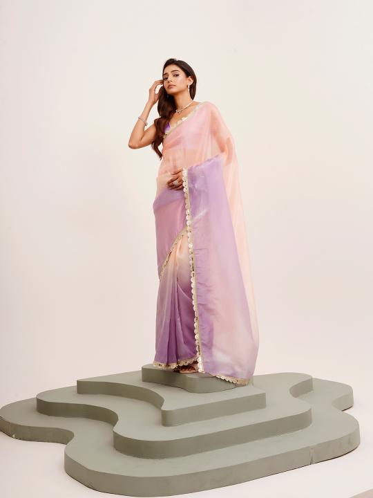 Peach Satin Saree
