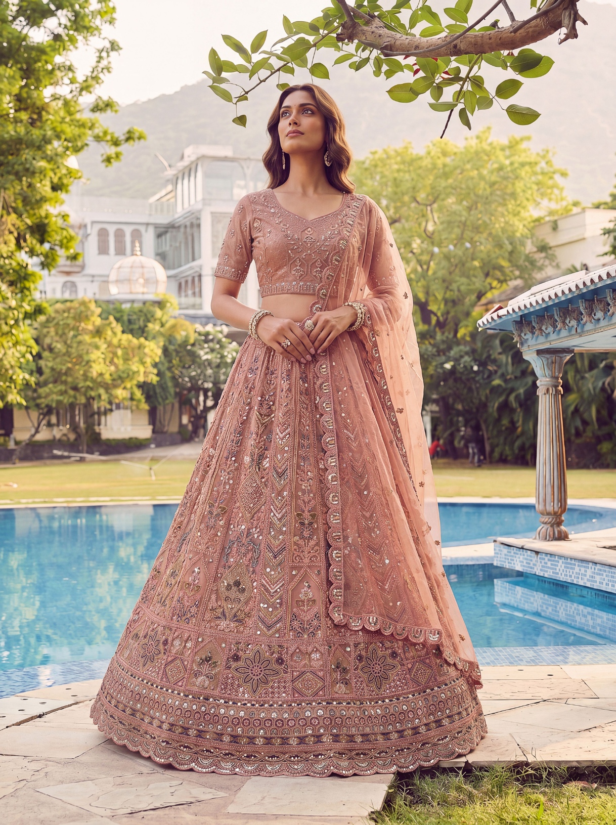 Peach Sequinsed Net Lehenga Choli — alternate view