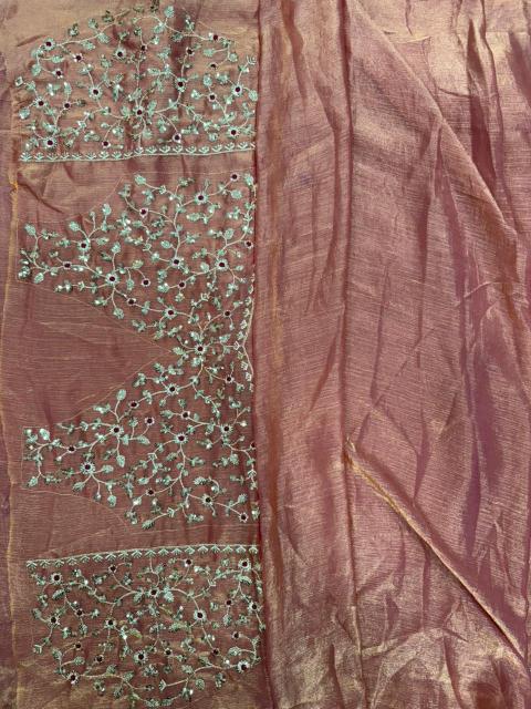 Peach Sequins Embroidered Fendi Chiffon Saree