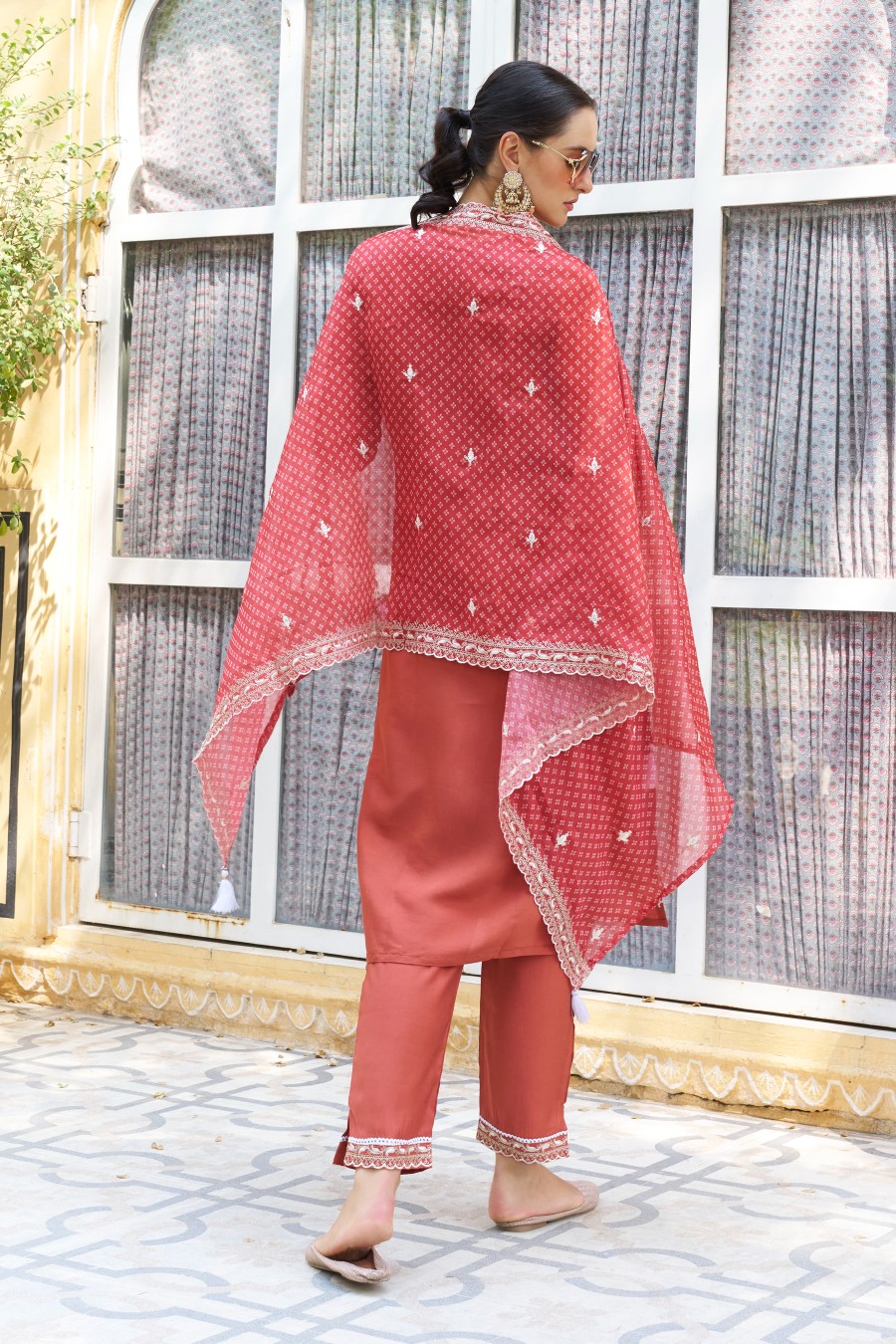 Peach Silk Blend Designer Embroidered Readymade Suit — alternate view