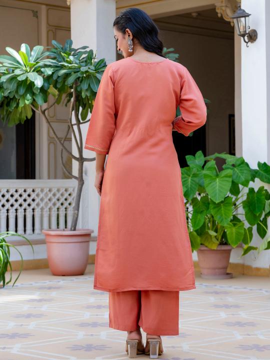 Peach Silk Blend Readymade Suits — alternate view