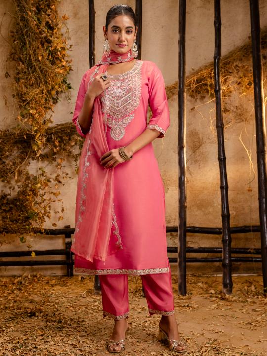 Peach Silk Blend Readymade Suits