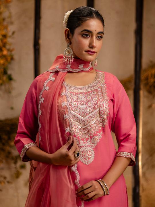 Peach Silk Blend Readymade Suits