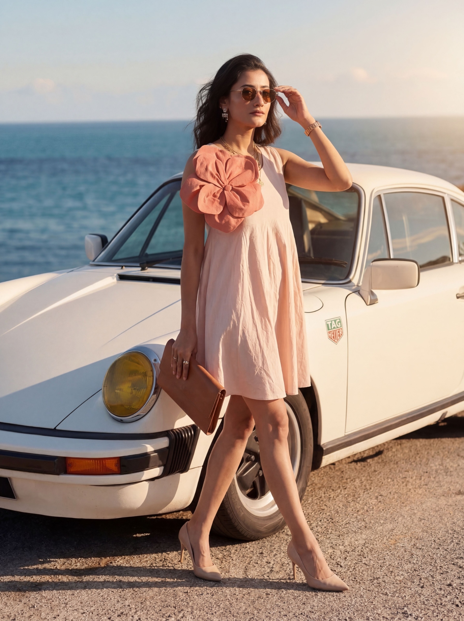 Peach Solid Designer Cotton Western Dress — alternate view