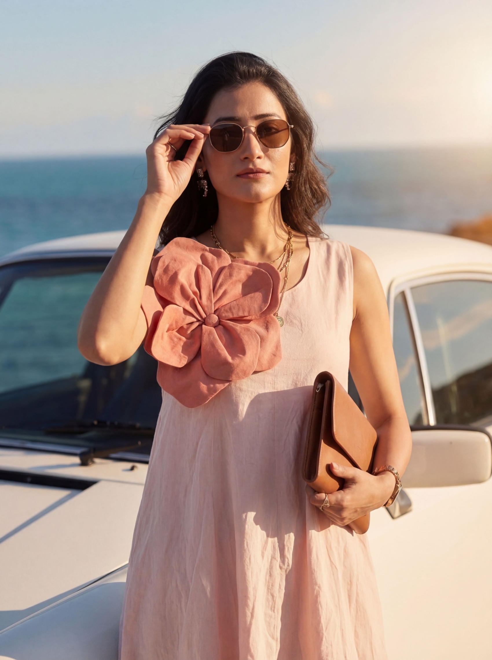 Peach Solid Designer Cotton Western Dress