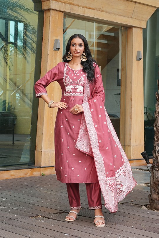 Peach Vatican Embroidered Readymade Suit