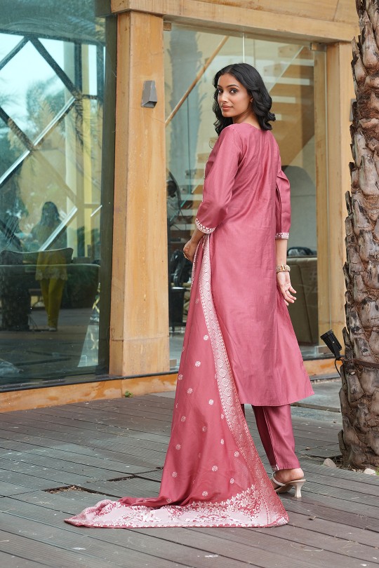 Peach Vatican Embroidered Readymade Suit — alternate view