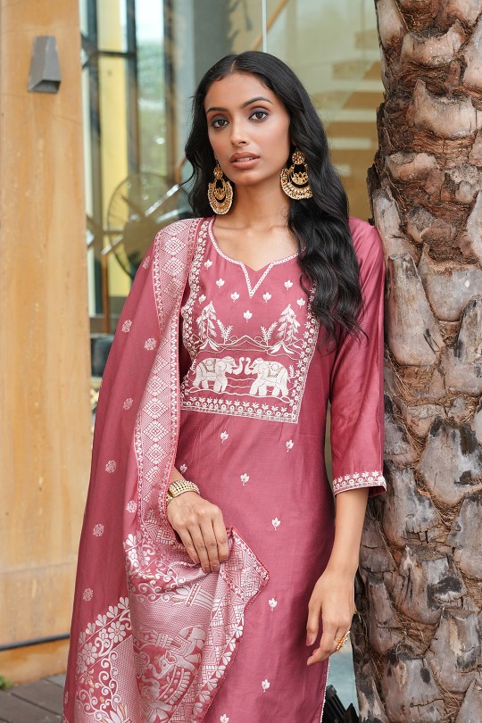 Peach Vatican Embroidered Readymade Suit