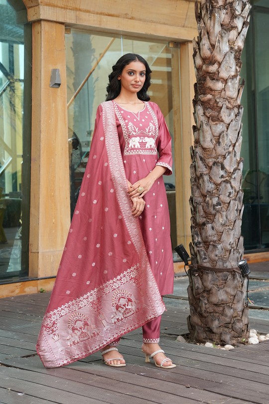 Peach Vatican Embroidered Readymade Suit