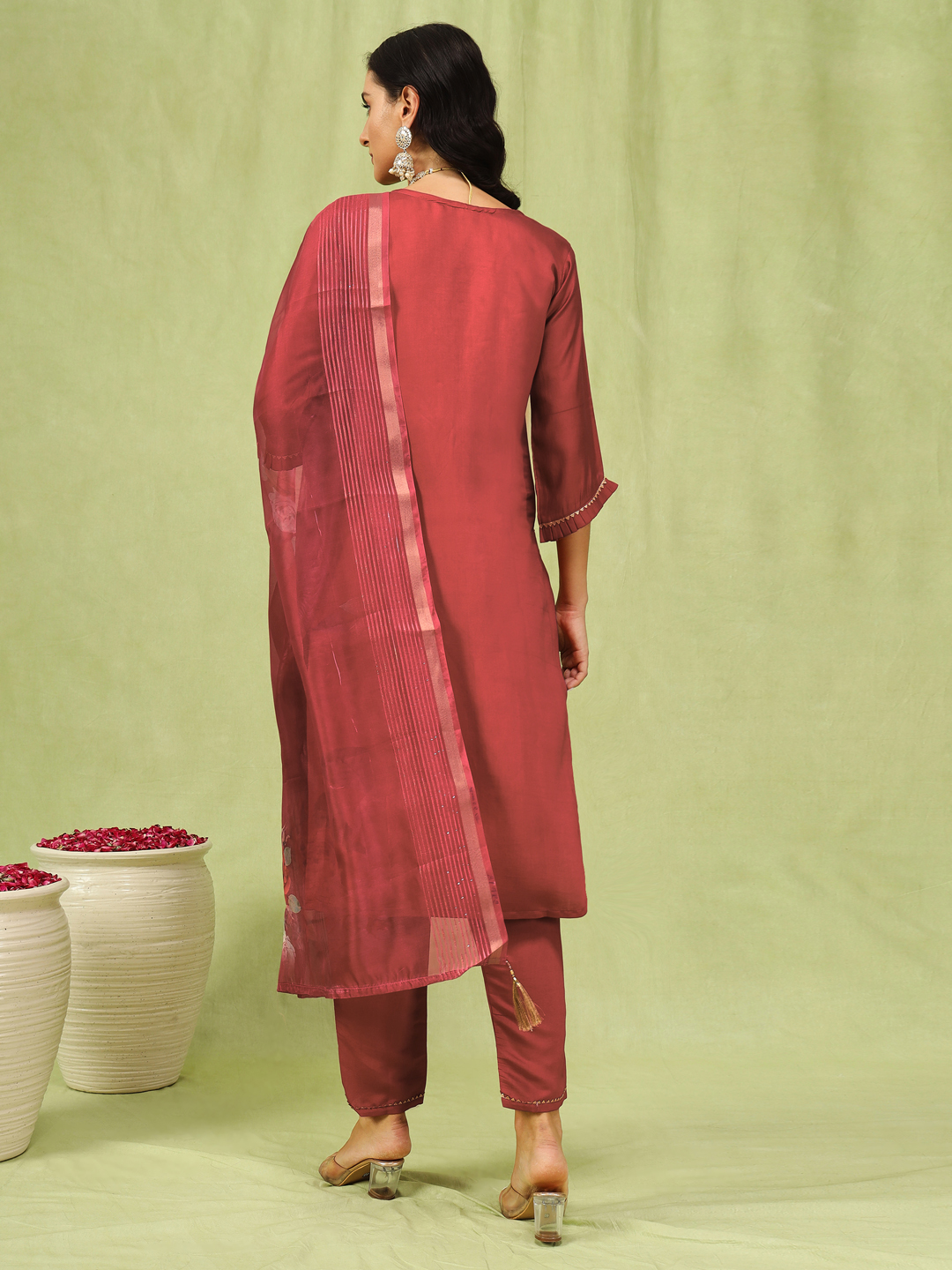Peach Viscose Roman Silk Embroidered Salwar Suit — alternate view