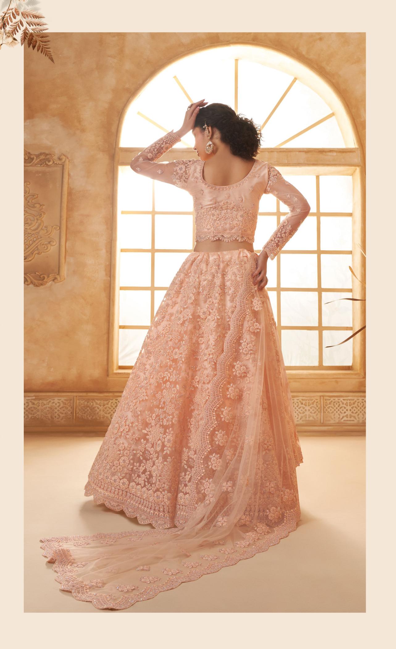 Peach Wedding Soft Net Lehenga — alternate view