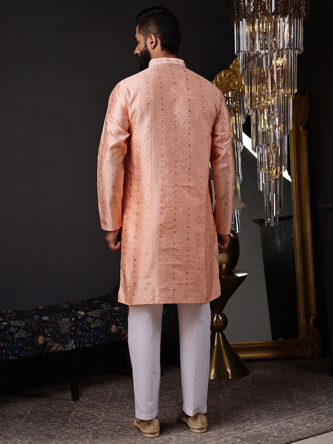 Peach Woven Silk Blend Kurta Pyjama — alternate view