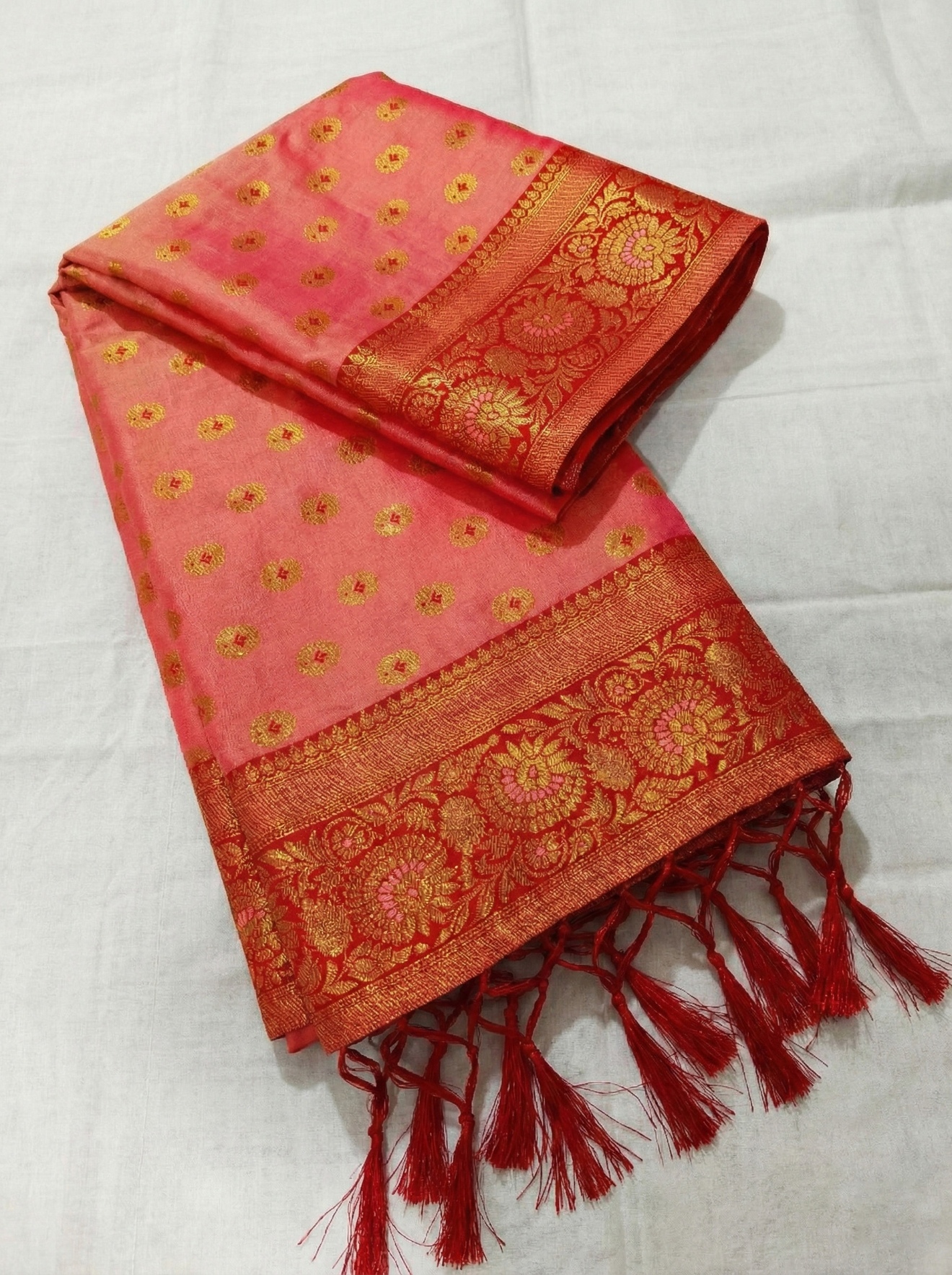 Peach Woven Zari Designer Silk Saree