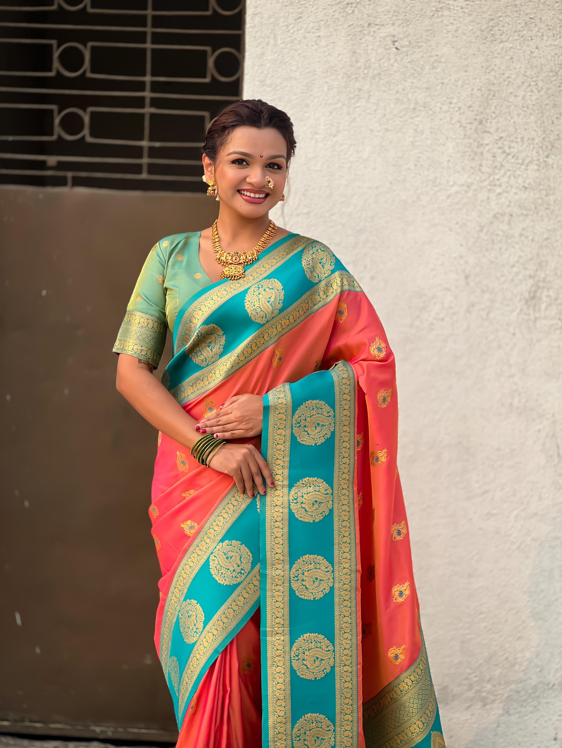 Peach Zari Woven Soft Silk Elegant Saree