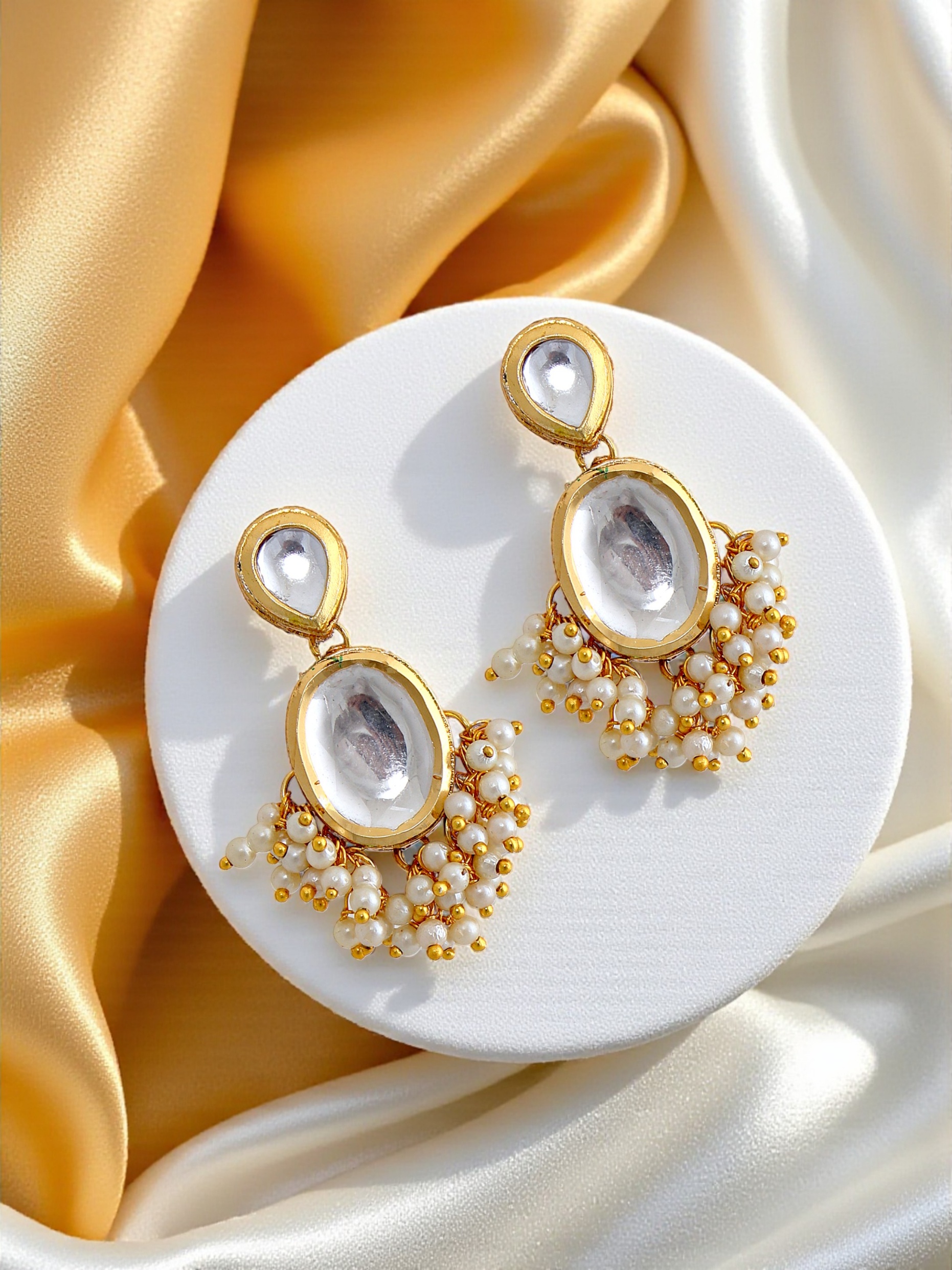 Pearl White Kundan Beaded Necklace Set