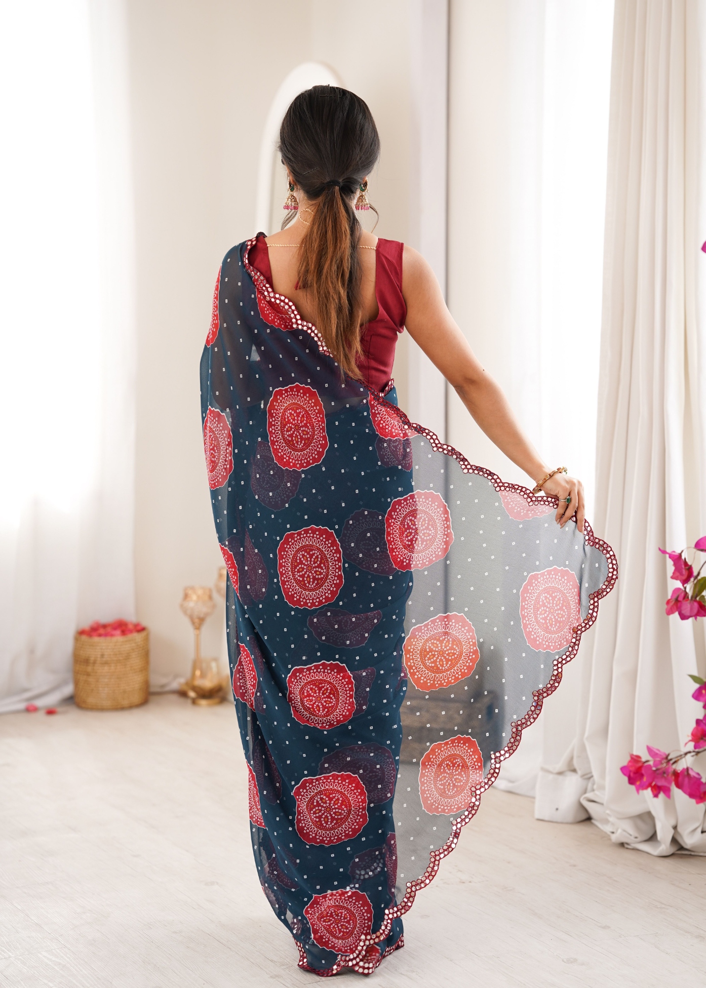 Petrol Bandhani Printed Georgette Saree — alternate view