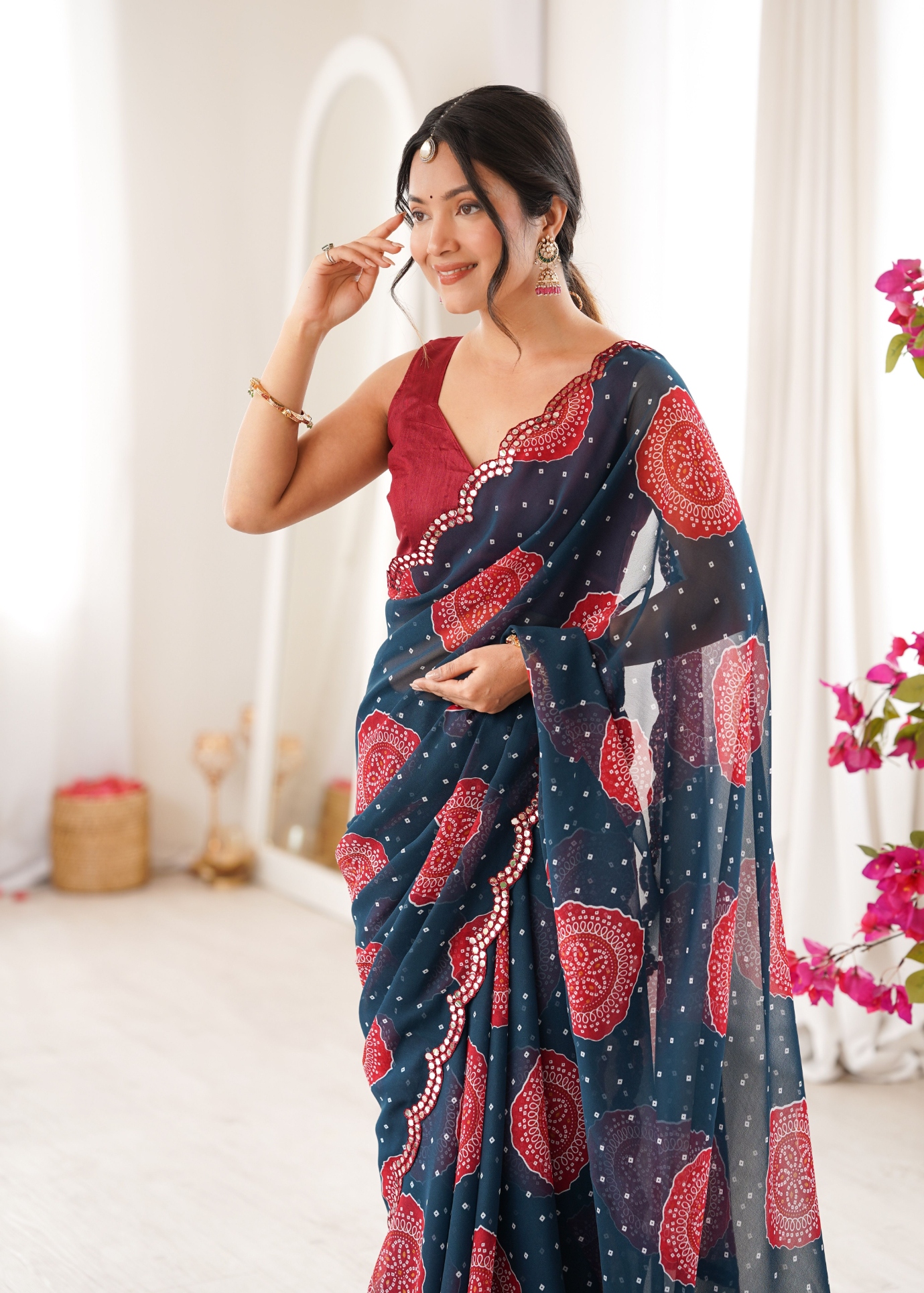 Petrol Bandhani Printed Georgette Saree