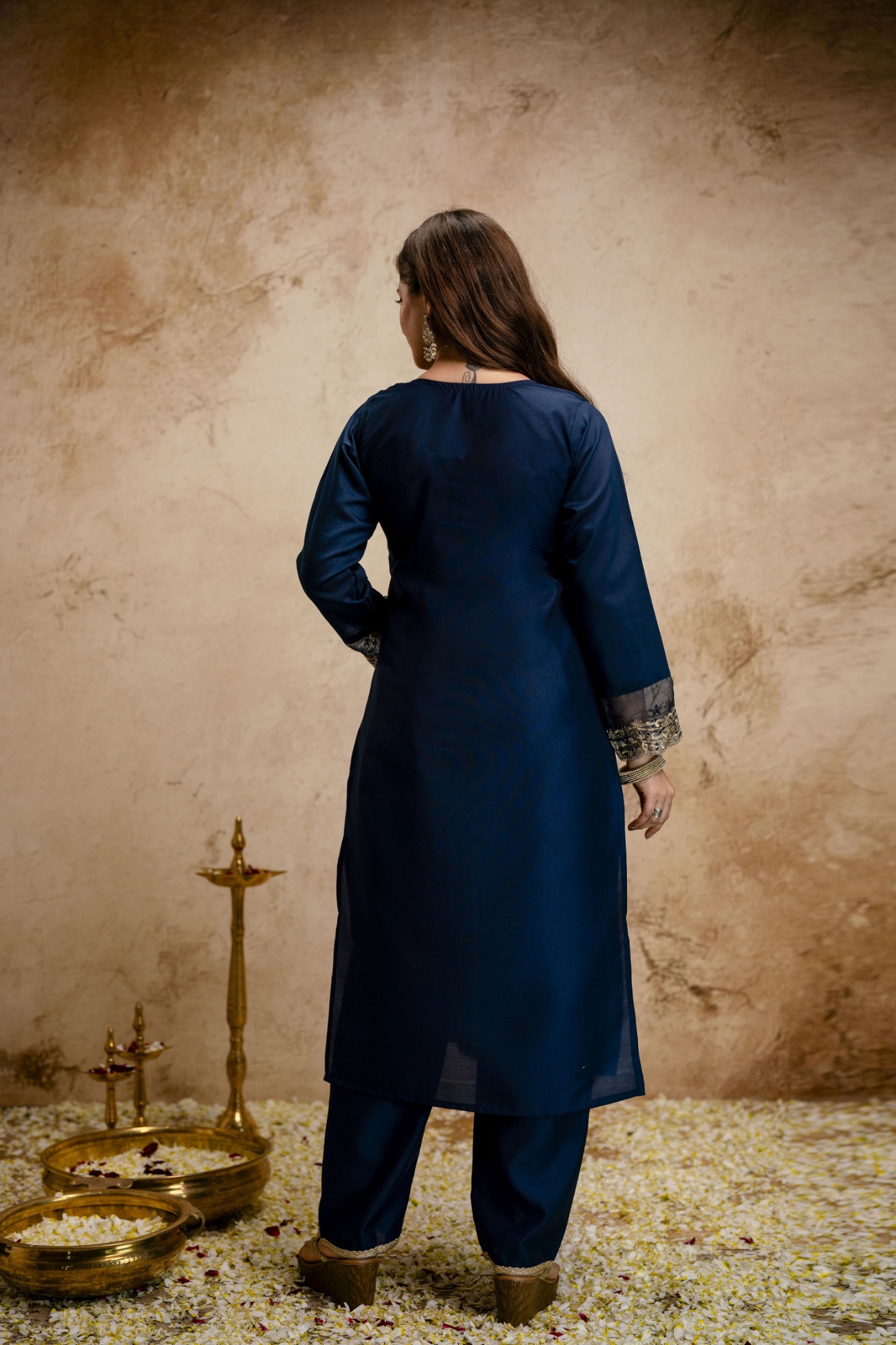 Petrol Designer Embroidered Chanderi Salwar Suit — alternate view